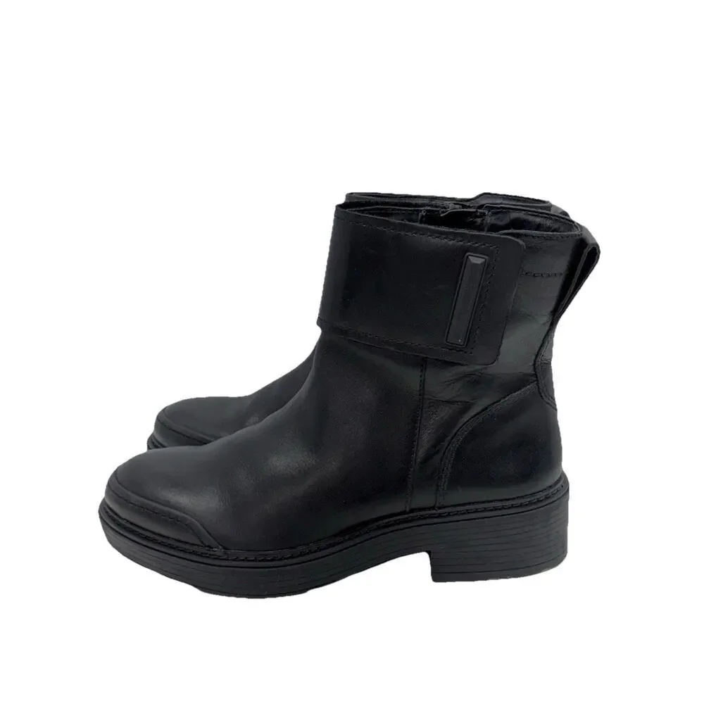 Franco Sarto Karrie Black Leather Ankle Boots Womens Block Heel Side Zip Sz 8.5